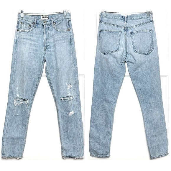 AGOLDE 90s High Rise Distressed Light Wash Denim Button Fly Straight Leg Jean 26 - Picture 9 of 14